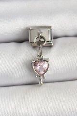316L Çelik Gümüş Renk Pembe Kalp Model Nomination Charm