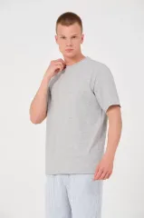 Unisex Düz Biskilet Yaka Oversize T-shirt - Gri