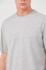 Unisex Düz Biskilet Yaka Oversize T-shirt - Gri