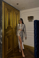 ŞERİT PAYET CROP BLUZ - YIRTMAÇLI ETEK TAKIM - Siyah