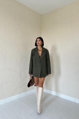 Haki Çizgili Oversize Ceket