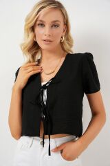 Kısa Kol Crop Bluz 958 - Siyah