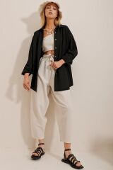 Kadın Keten Kumaş Oversize Gömlek
