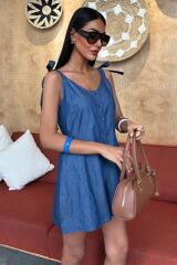 Tensel Denim Kumaşlı Mini Tulum 1363