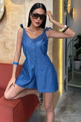 Tensel Denim Kumaşlı Mini Tulum 1363