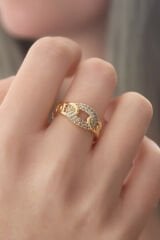 Gold Renk Zirkon Taşlı Kadın Yüzük
