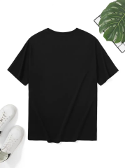 Baskılı Oversize Bisiklet Yaka T-shirt - Siyah
