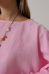 YARASA KOLLU CROP BLUZ - Pembe
