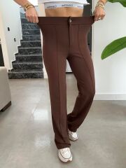 Kadın Yüksek Bel Full Likralı Krep Kumaş Pantolon