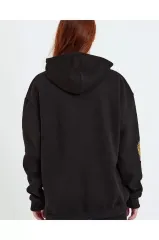 Baskılı Kapüşonlu Sweatshirt - Siyah