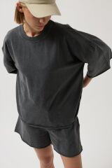 Oversize Lazer Kesim Bisiklet Yaka T-Shirt