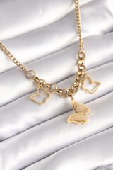 316L Çelik Gold Renk Simli Kelebek Model Kadın Kolye