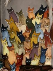 Kadın Kısa Kollu Bisiklet Yaka Kedi Desenli Süprem Bluz